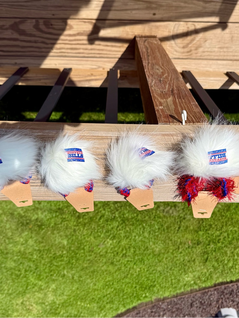 Buffalo Fuzzy Pom-Pom Hair scrunchies  in Red, White & Blue six sold together. - Picture 2 of 4